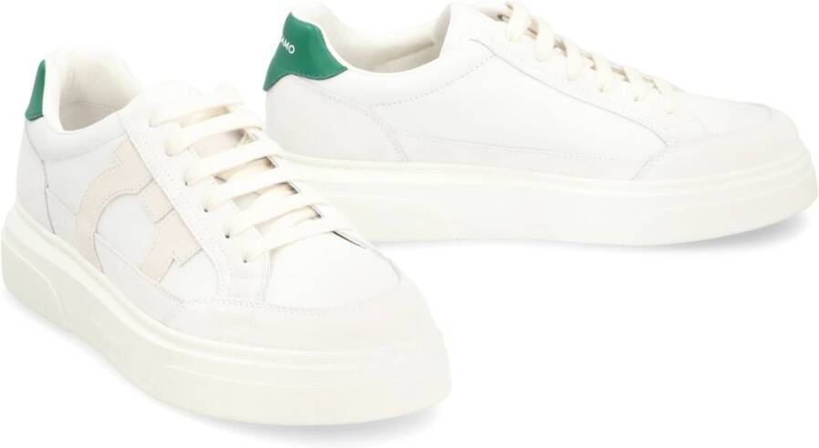 Salvatore Ferragamo Lage leren sneakers met suède inzetstukken White Heren