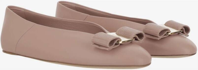 Salvatore Ferragamo Leren ballerina's met strikdetail Pink Dames