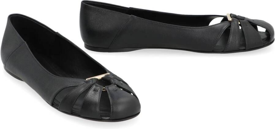 Salvatore Ferragamo Leren balletflats met uitsnijding Black Dames