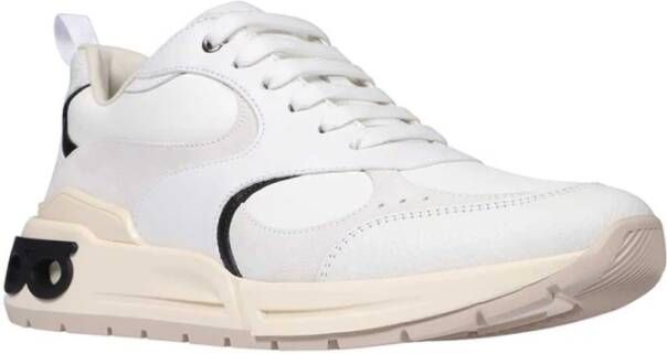 Salvatore Ferragamo Leren lage sneakers met suède inzetstukken White Heren