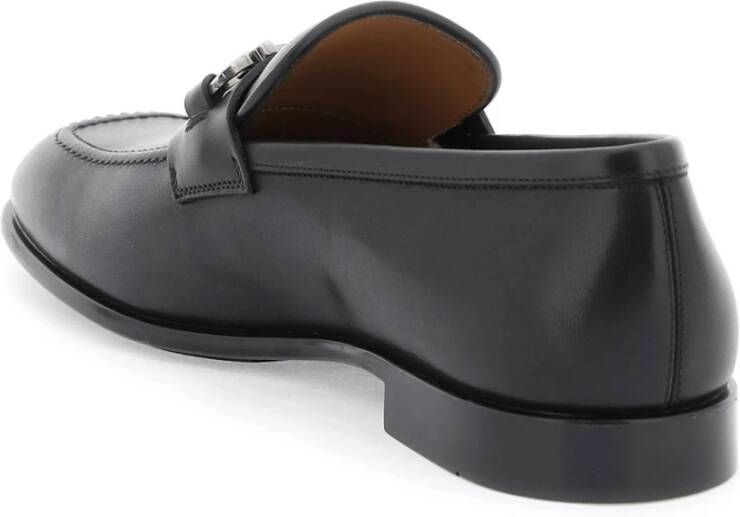 Salvatore Ferragamo Leren loafers met ruthenium finish Gancini Black Heren