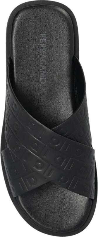 Salvatore Ferragamo Leren slides Brise Black Heren