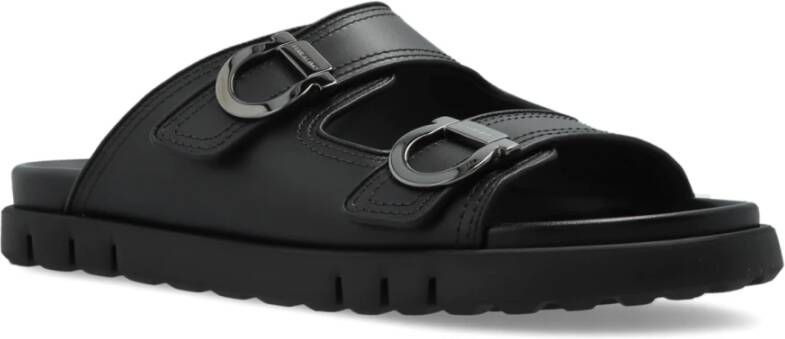 Salvatore Ferragamo Leren slides Colly Black Heren