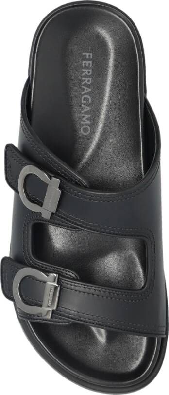 Salvatore Ferragamo Leren slides Colly Black Heren