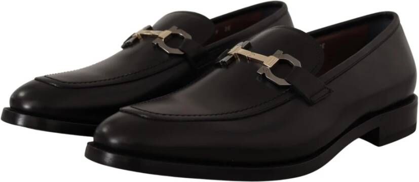 Salvatore Ferragamo Luxe Leren Loafers Gancio Bit Stijl Black Heren