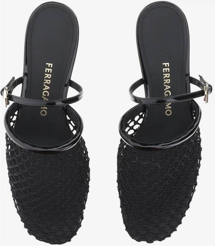 Salvatore Ferragamo Muiltjes van mesh en leer met Gancini-detail Black Dames