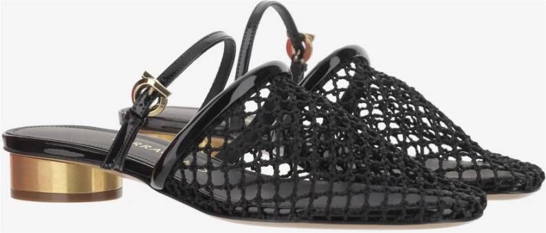 Salvatore Ferragamo Muiltjes van mesh en leer met Gancini-detail Black Dames