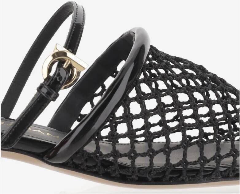 Salvatore Ferragamo Muiltjes van mesh en leer met Gancini-detail Black Dames