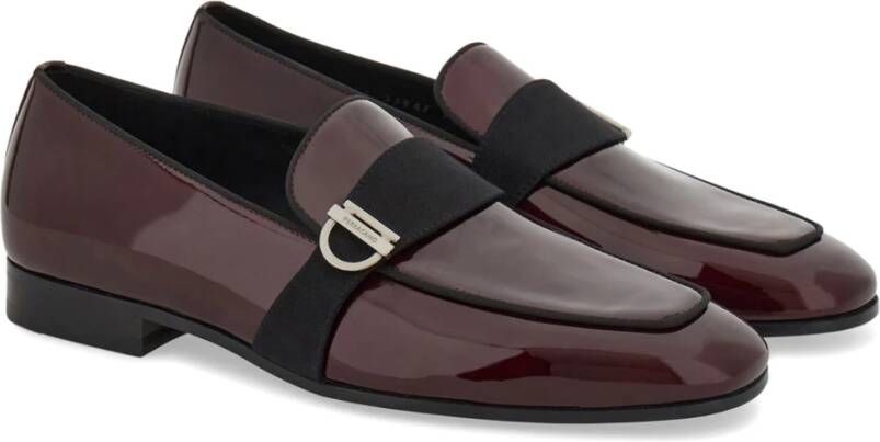 Salvatore Ferragamo Patent Loafers met Gancini Plaque Red Heren