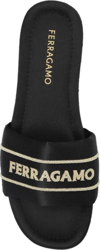 Salvatore Ferragamo Satijnen muiltjes met logo Black Dames