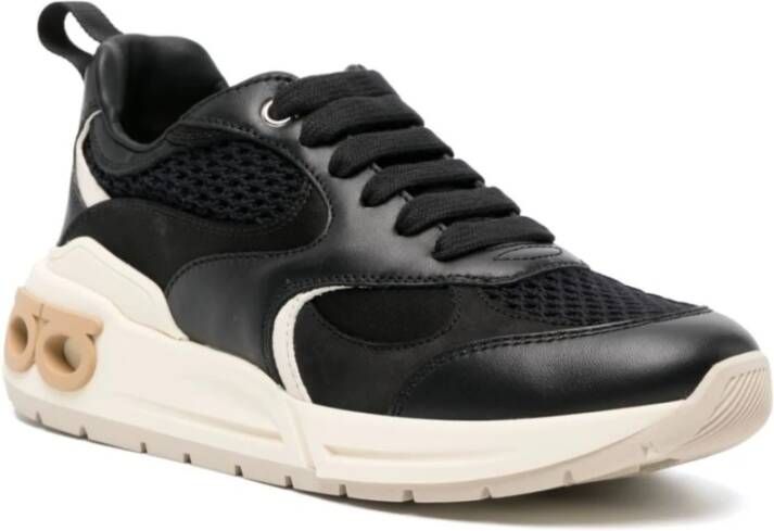 Salvatore Ferragamo Almond-Toe Leren Sneakers Zwart Dames