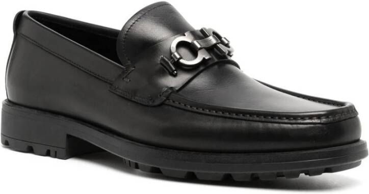 Salvatore Ferragamo Zwarte Gancini Gesp Platte Schoenen Black Heren