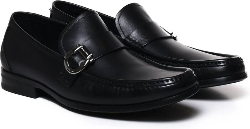 Salvatore Ferragamo Zwarte Gancini Leren Loafers Black Heren