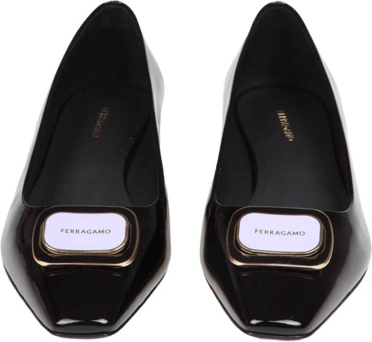 Salvatore Ferragamo Zwarte Lakleren Ballerina Pumps Black Dames