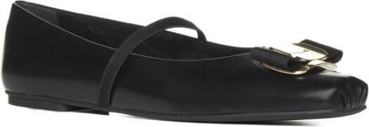 Salvatore Ferragamo Zwarte Lamsvacht Vara Boog Platte Schoenen Black Dames