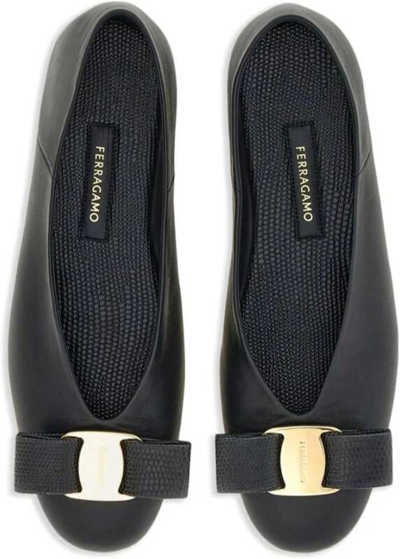 Salvatore Ferragamo Zwarte leren ballerina flats Black Dames