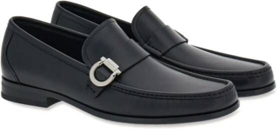 Salvatore Ferragamo Zwarte Leren Band Loafers Black Heren