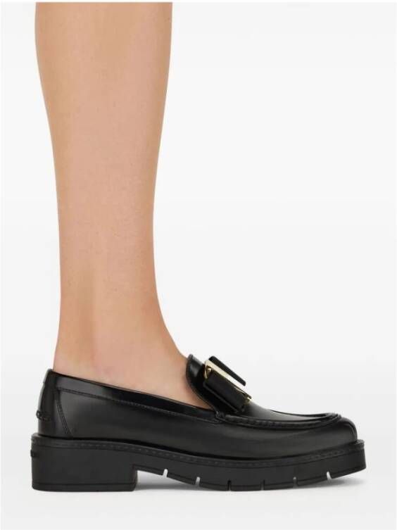 Salvatore Ferragamo Zwarte Leren Boogdetail Instap Schoenen Black Dames