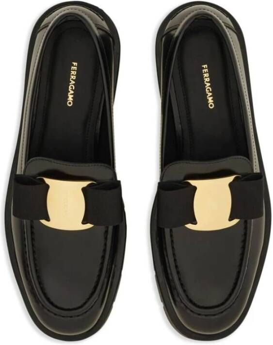 Salvatore Ferragamo Zwarte Leren Boogdetail Instap Schoenen Black Dames