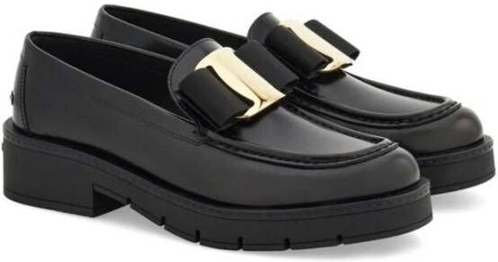 Salvatore Ferragamo Zwarte Leren Boogdetail Instap Schoenen Black Dames