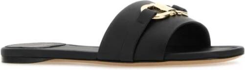 Salvatore Ferragamo Zwarte leren Gancini slippers Black Dames