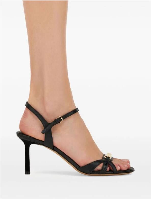 Salvatore Ferragamo Zwarte leren hagedisprint enkelband sandalen Black Dames