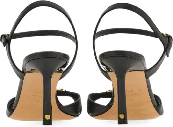 Salvatore Ferragamo Zwarte leren hagedisprint enkelband sandalen Black Dames