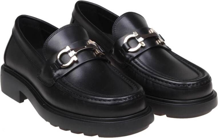 Salvatore Ferragamo Zwarte leren instapper met Gancini gesp Black Dames