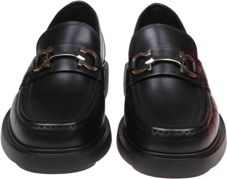 Salvatore Ferragamo Zwarte leren instapper met Gancini gesp Black Dames