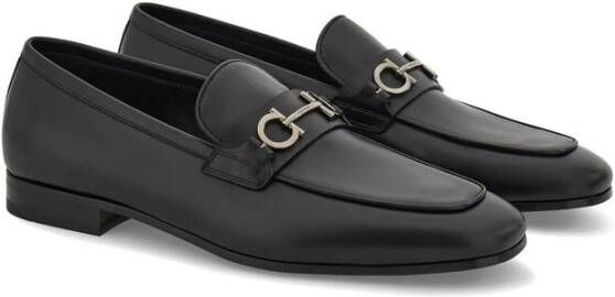 Salvatore Ferragamo Zwarte leren instappers met Gancini gesp Black Heren