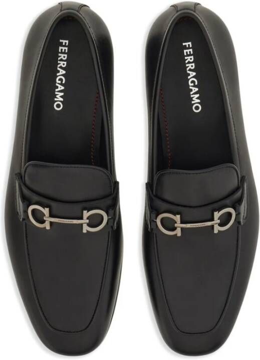 Salvatore Ferragamo Zwarte leren instappers met Gancini gesp Black Heren