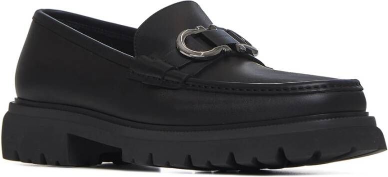 Salvatore Ferragamo Zwarte Leren Loafers met Gancini Gesp Black Heren