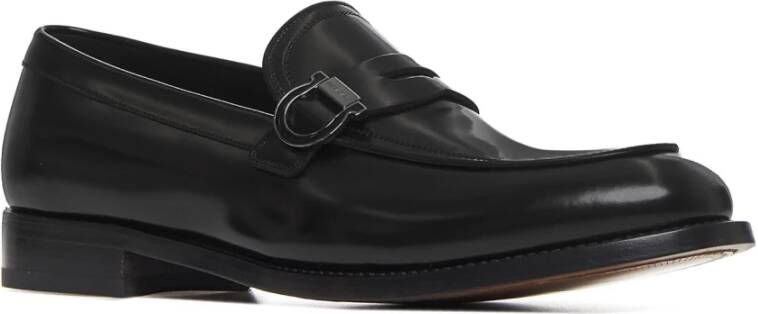 Salvatore Ferragamo Zwarte leren loafers met Gancini-gesp Black Heren