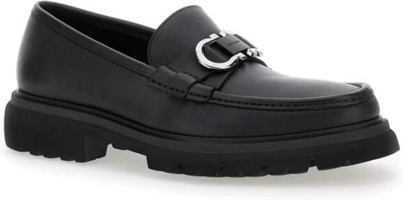 Salvatore Ferragamo Zwarte Leren Loafers met Metalen Detail Black Heren