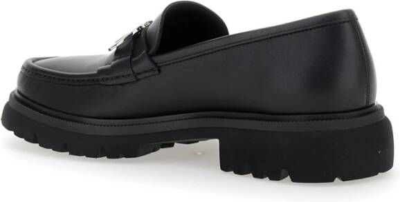 Salvatore Ferragamo Zwarte Leren Loafers met Metalen Detail Black Heren