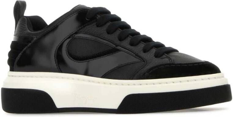 Salvatore Ferragamo Zwarte Leren Mix Sneakers Black Heren