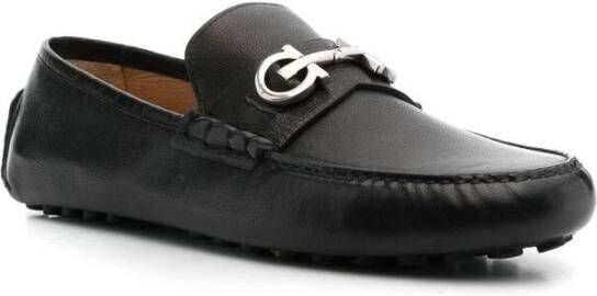 Salvatore Ferragamo Zwarte Leren Moc Stiksels Schoenen Black Heren