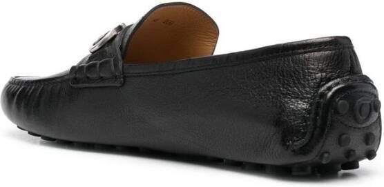 Salvatore Ferragamo Zwarte Leren Moc Stiksels Schoenen Black Heren