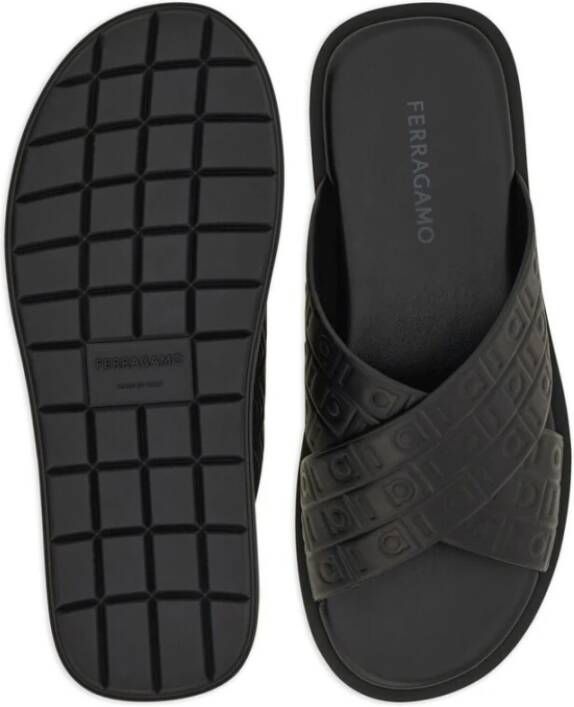 Salvatore Ferragamo Zwarte Leren Monogram Instap Sandalen Black Heren