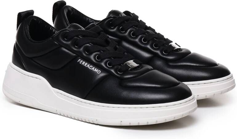 Salvatore Ferragamo Zwarte Leren Sneakers met Rubberen Zool Black Heren