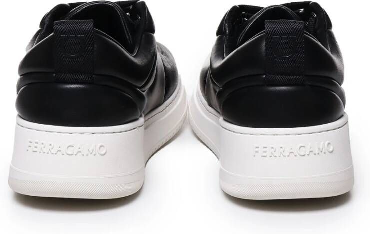 Salvatore Ferragamo Zwarte Leren Sneakers met Rubberen Zool Black Heren