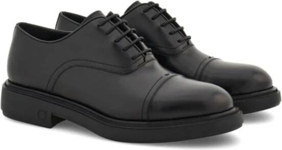 Salvatore Ferragamo Zwarte Leren Veterschoenen met Platte Zool Black Heren