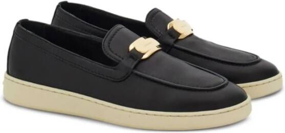 Salvatore Ferragamo Zwarte platte instappers met goudkleurig logo Black Dames