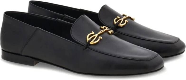 Salvatore Ferragamo Zwarte platte loafers met Gancini gesp Black Dames