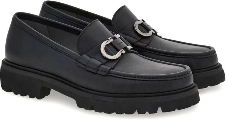 Salvatore Ferragamo Zwarte platte loafers met Gancini gesp Black Heren