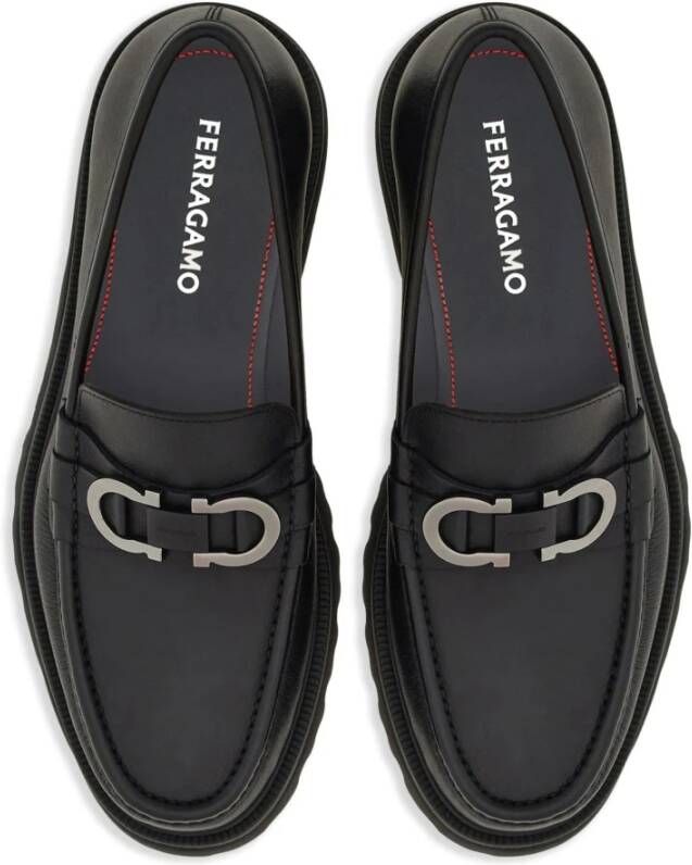 Salvatore Ferragamo Zwarte platte loafers met Gancini gesp Black Heren