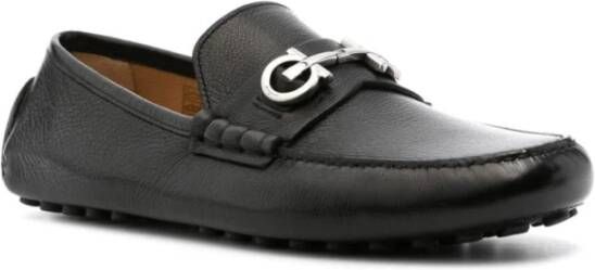 Salvatore Ferragamo Zwarte platte schoenen Gancini amandel teen Black Heren