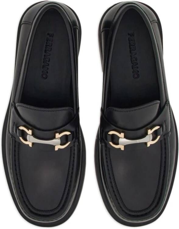 Salvatore Ferragamo Zwarte platte schoenen met Gancini-details Black Heren