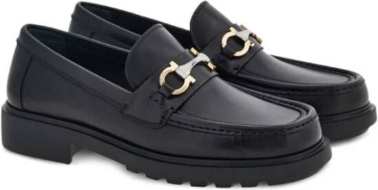 Salvatore Ferragamo Zwarte platte schoenen met Gancini-details Black Heren