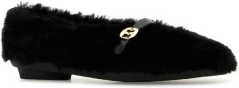 Salvatore Ferragamo Zwarte shearling Noella ballerina's Black Dames